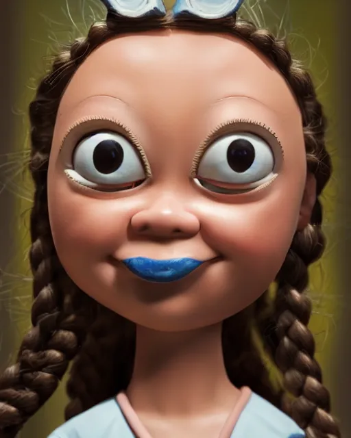 Prompt: closeup face profile portrait of a tin toy greta thunberg as max fleischer character eating cakes, bikini, depth of field, zeiss lens, fashion photoshoot by nicoletta ceccoli, mark ryden, lostfish, breathtaking, detailed and intricate environment, 8 k resolution, extremely detailed, beautiful, establishing shot, artistic, hyperrealistic, octane render