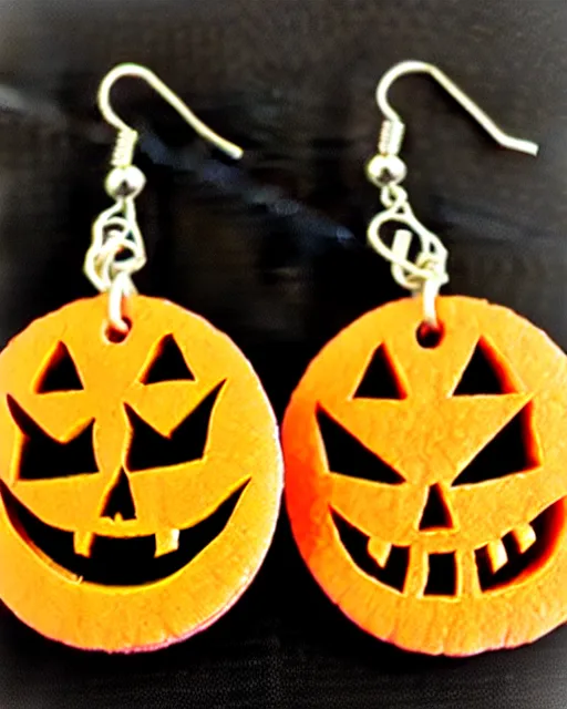 Prompt: spooky jack'o'lantern, 2 d lasercut earrings,