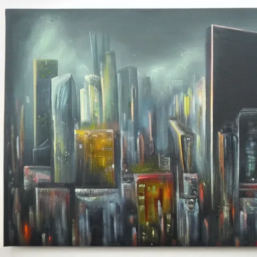 Image similar to a city falling off the edge of reality, oil on canvas