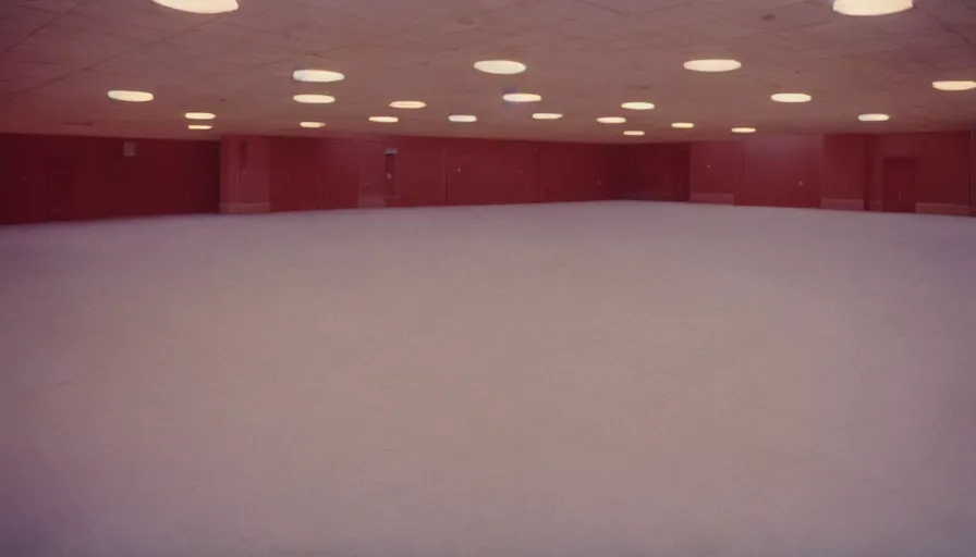 Prompt: 60s movie still of a sovietic stalinist style empty ballroom with one toilet and light blue tiles floor, cinestill 800t 50mm eastmancolor, liminal Space style, heavy grain-s 150