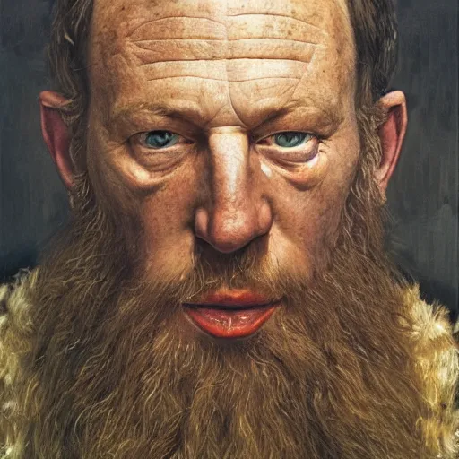 Image similar to high quality high detail painting by lucian freud, hd, portrait of a viking, photorealistic lighting