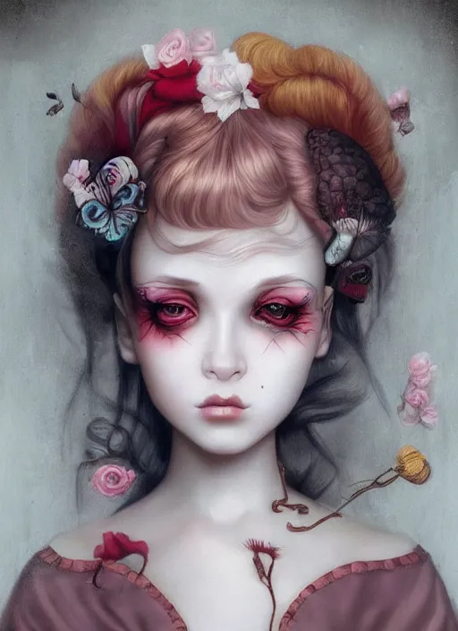 Prompt: pop surrealism, lowbrow art, realistic cute seductive girl painting, japanese street fashion, hyper realism, muted colours, rococo, natalie shau, loreta lux, tom bagshaw, trevor brown style,