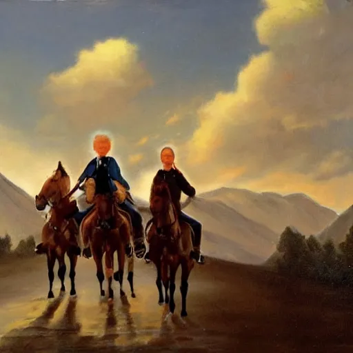 Image similar to portrait of a great plane with horsemen riding through, by Bob Ross