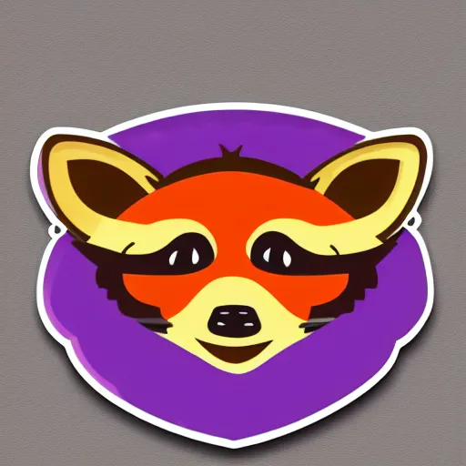 Image similar to a nice beautiful orange and purple vector sticker e-sports logo of a raccoon