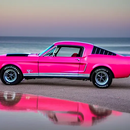 long shot of 1967 Ford mustang Shelby GT500 in pink