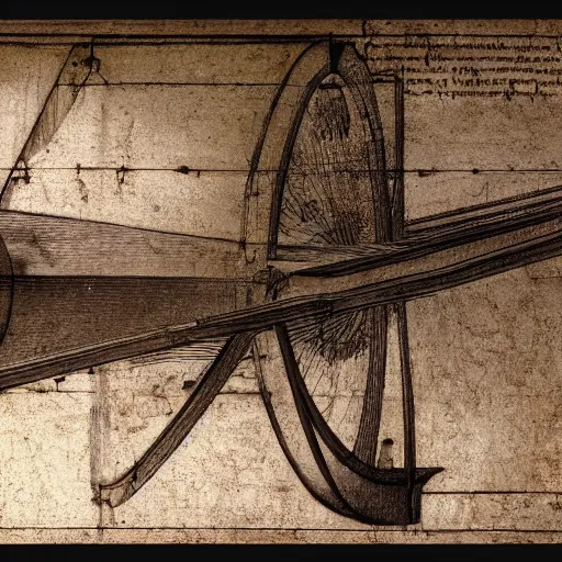 Image similar to photograph of invention designed by da vinci in 3D, render