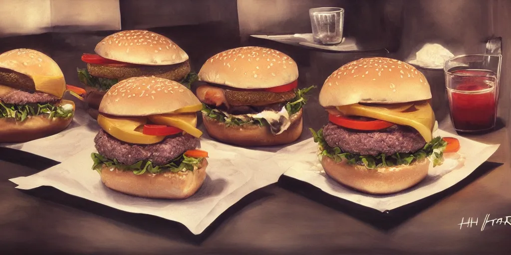 Prompt: Photorealistic eating hamburguer wide view by H.R. Giger, KDA and Sam Yang, trending on artstation