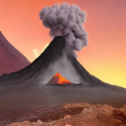 Prompt: a beautiful matte painting of a giant woman using an active volcano as a dress