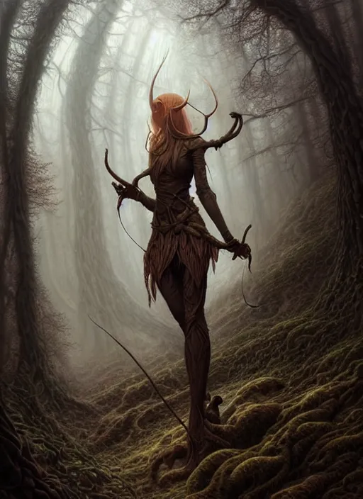 Image similar to portrait shot of forest elf in a scenic dystopian environment, intricate, elegant, highly detailed, centered, digital painting, artstation, concept art, smooth, sharp focus, illustration, artgerm, tomasz alen kopera, peter mohrbacher, donato giancola, joseph christian leyendecker, wlop, boris vallejo