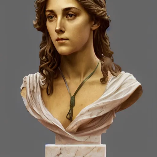 Prompt: amazing lifelike award winning marble bust of 18 year old Elizabeth Hurley trending on art station artgerm Greg rutkowski alphonse mucha cinematic