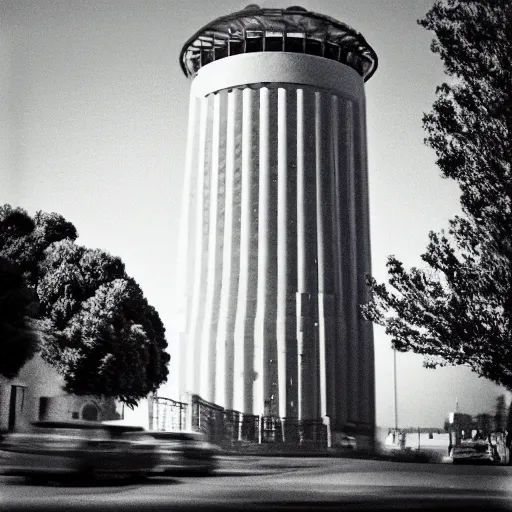 Image similar to Slow motion shot of panopticon tower, portrait mode,tweenies,XDCAM HD,xerography,Black and White,Joel Meyerowitz