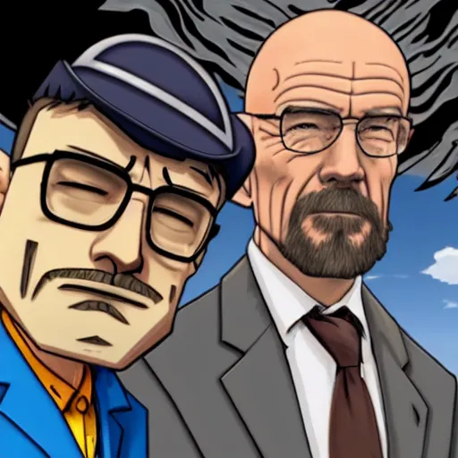 Image similar to walter white doing a selfie with phoenix wright, realistic, cool, nice, beautiful