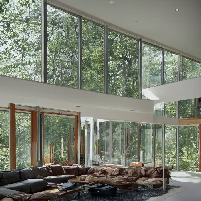 Image similar to modern home interior overtaken by nature, color photograph, canon eos c 3 0 0, ƒ 1. 8, 3 5 mm, 8 k, medium - format print