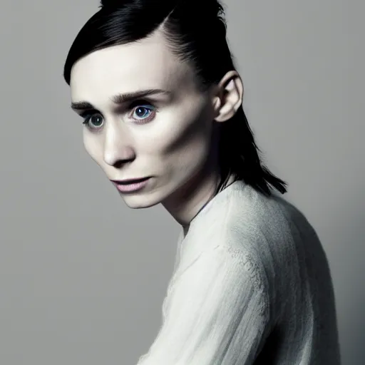 Prompt: A photorealistic portrait of the actress rooney mara, subtle smile, from the shoulders up, 4k, photorealist, DSLR photograph