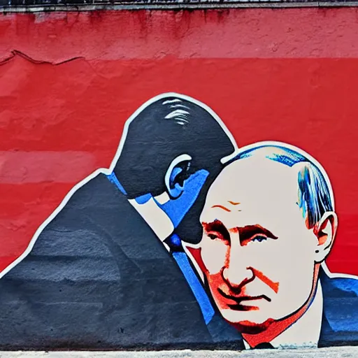 Image similar to trump and putin kissing in a mural in moscow