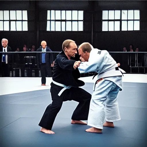 Prompt: “judo fight between Elon Musk and Vladimir Putin, 4K image”