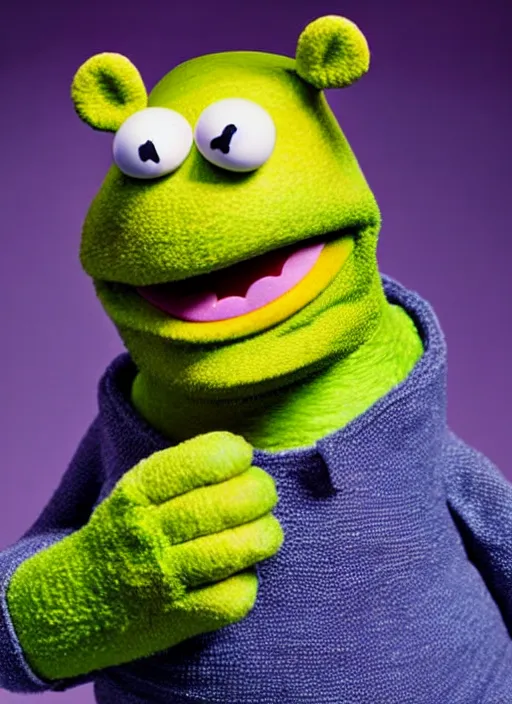 Image similar to studio portrait still of muppet!!!!! shrek!!!!!! as a muppet muppet as a muppet, 8 k, studio lighting, key light,