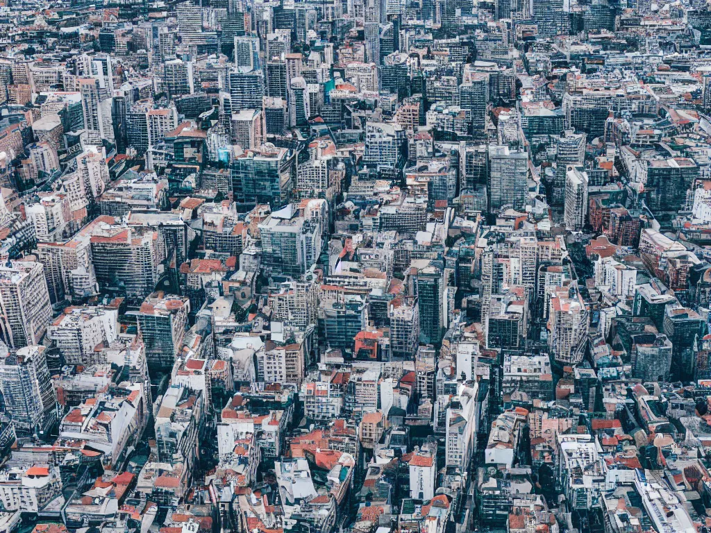 Prompt: drone view of a city, Brutalist architecture, sharp focus, telephoto lens, digital art 4k