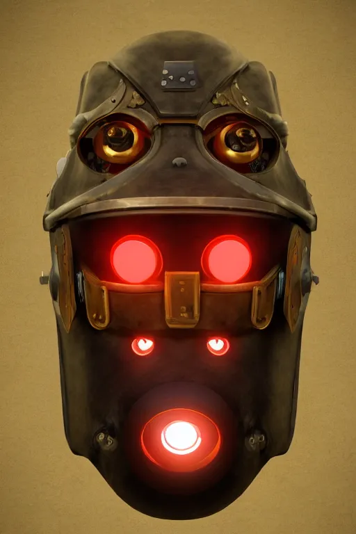 Image similar to steampunk mask minimalist fantasy art robot ninja helmet, global illumination ray tracing hdr fanart arstation by sung choi and eric pfeiffer and gabriel garza and casper konefal radiating a glowing aura