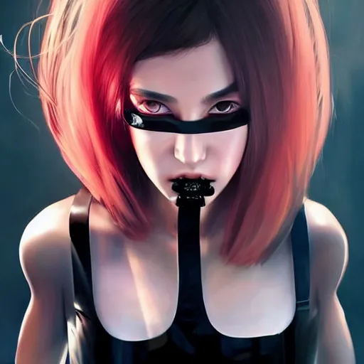 Prompt: a beautiful young japanese natalie portman alluring model in crop top, wearing a demonic latex mask that looks like an attractive succubus by guweiz and wlop and ilya kuvshinov and artgerm symmetrical eyes, aesthetic, gorgeous, stunning, attractive, artstation, deviantart, pinterest, digital art