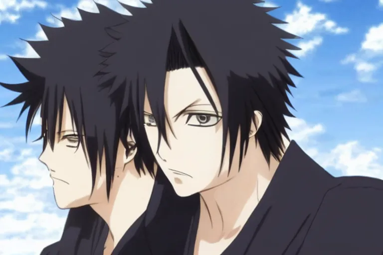 Image similar to A handsome man，Black short hair, blue eyes, Hijikata Toushirou of Gintama,Kyoto Animation