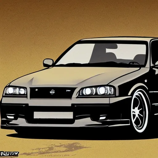 Prompt: sketches of a nissan skyline r 3 4 z tune b / w! dream