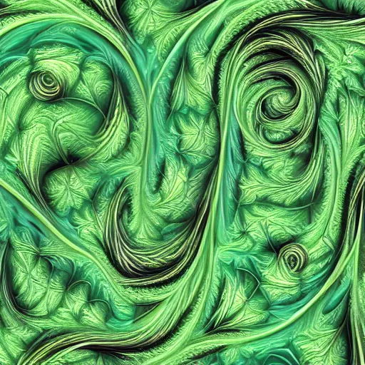 Image similar to fractal rosebuds flowing around a green dragon