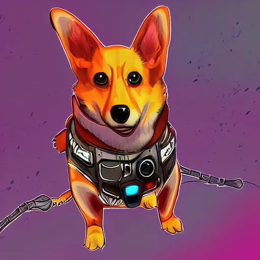 Prompt: an epic digital art of a cyberpunk corgi dog, by Tooth Wu