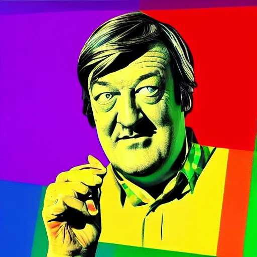 Image similar to rainbow stephen fry. pop art.