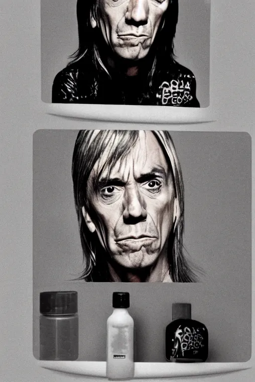 Image similar to a plastic bottle with iggy pop's face on the label