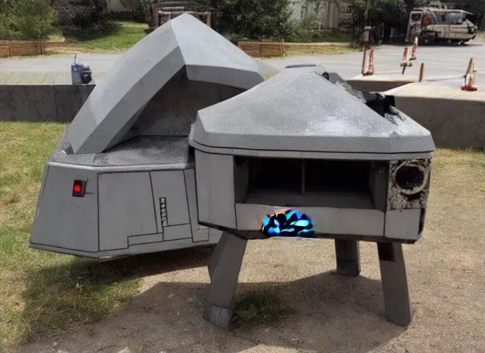 Prompt: a starwars at - at pizza oven.