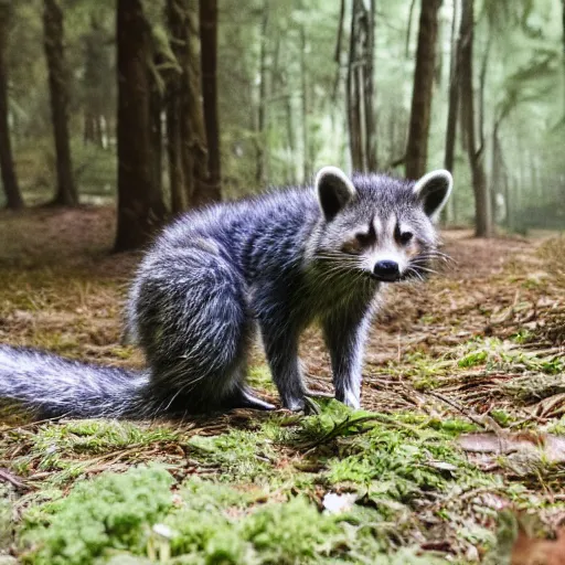 Image similar to Frank Dillane in a forest petting raccoons