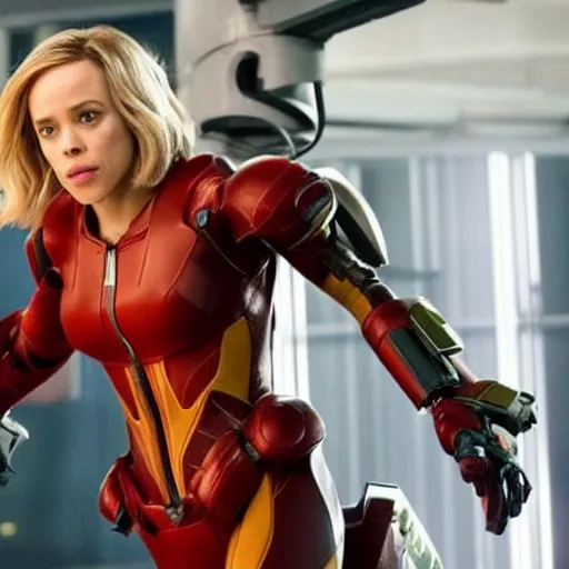 Image similar to rachel mcadams playing the role of samus in the new metroid movie, film still, 4 k, highly detailed, dramatic lighting