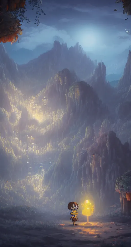 Image similar to A beuatiful matte painting of Undertale, emotional, cinematic, atmospheric, featured on artstation, ultra detailed