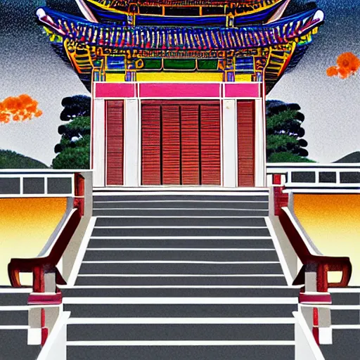 Prompt: stairs in Style of korean traditional folktale painting by Shin Yun-bok; Sin Yun-bok ; 8k resolution