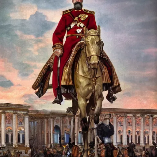 Image similar to russian emperor nicholas ii against the backdrop of the kazan cathedral in st. petersburg digital art, 8 k, character, realism, portrait