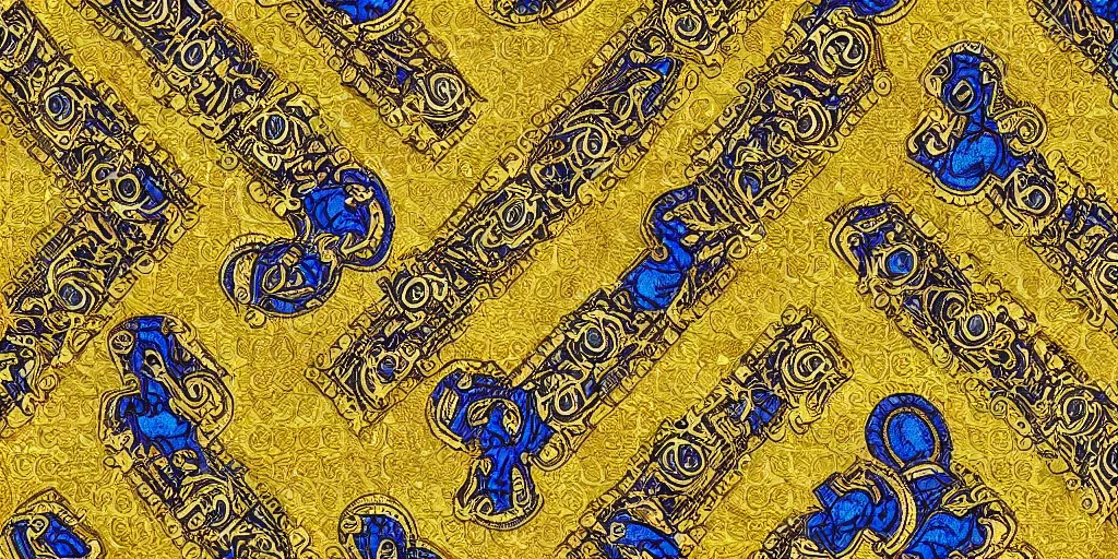 Prompt: versace gucci textile print design detailed intricate fine gold blue cyberpunk digital file high resolution