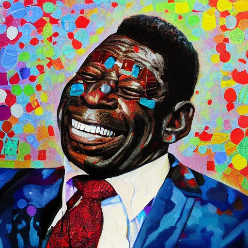 Image similar to portrait of bb king with buddy guy, joyful, highly detailed painting by stephen bliss, boxart, 8 k