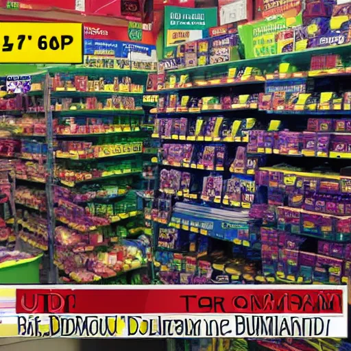 Prompt: dormamu bargain bin sale at the dollar store