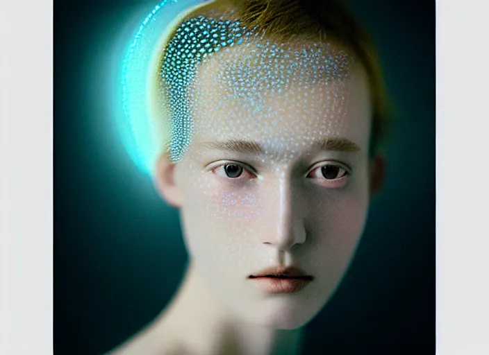 Image similar to Kodak Portra 400, 8K, soft light, volumetric lighting, highly detailed, britt marling style 3/4 , fine art portrait photography by Paolo Roversi, face and body merging with luminescent jellyfishes filaments, symbolic metamorphosis complex 3d render , 150 mm lens, art nouveau fashion embroidered,bust with intricate underwaters details, elegant, hyper realistic, ultra detailed, octane render, underwater soft colours, emotionally evoking, head in focus, fantasy, elegant, soft light, volumetric lighting, highly detailed, Refined, Highly Detailed, soft lighting colors scheme, fine art photography, Hyper realistic, photo realistic