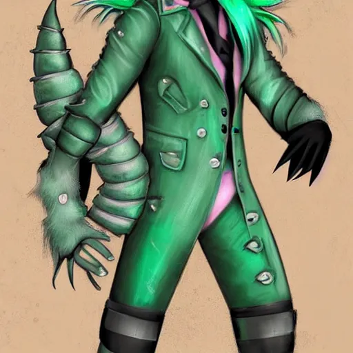 Image similar to Beautiful digital painting of an anthro anthropomorphic pastel-green unicorn-wolf hybrid, Punk outfit.