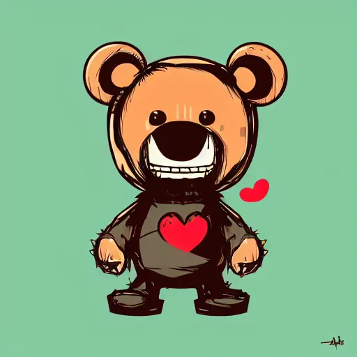 Prompt: grunge cartoon vector sketch of a teddy bear with bloody eyes by - anton fadeev, loony toons style, horror theme, detailed, elegant, intricate