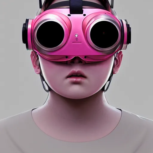 Prompt: intense futuristic bespoke vr headset respirator on a set of twin ninja hypebeasts, by ilya kuvshinov and james jean and sorayama and ikeuchi and hiroya oku and gilleard james, artstation trending, 8 k, 3 d render, photorealistic, volumetric lighting caustics, pink