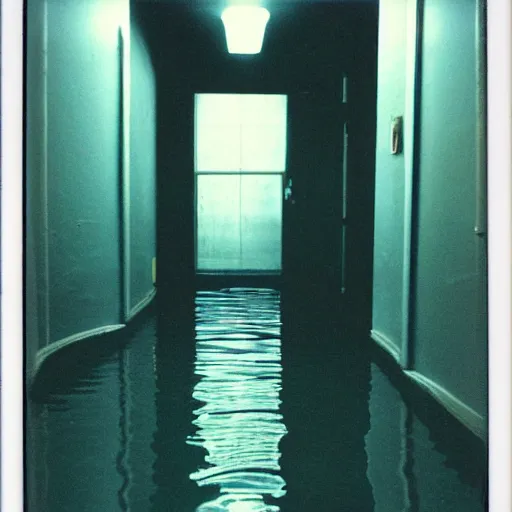 Prompt: flooded hallway, polaroid,