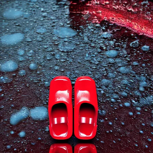 Image similar to digital art of a baby pig wearing red rainboots in a puddle, 8 k render, octane render, saturated