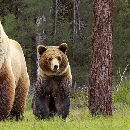 Image similar to a bear standing next to a lion