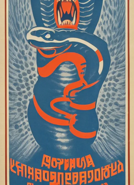 Image similar to a political poster of a snake for president of russia communist propaganda 1 9 4 0 by dmitri moor