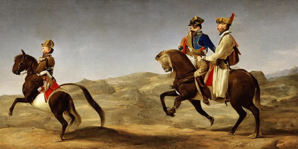 Image similar to a gerbil in military clothing riding a horse, by Jacques-Louis David