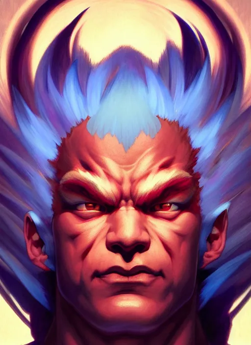 Image similar to symmetry!! portrait of blue akuma, street fighter, global illumination!! intricate, elegant, highly detailed, digital painting, artstation, concept art, smooth, sharp focus, illustration, art by artgerm and greg rutkowski and alphonse mucha