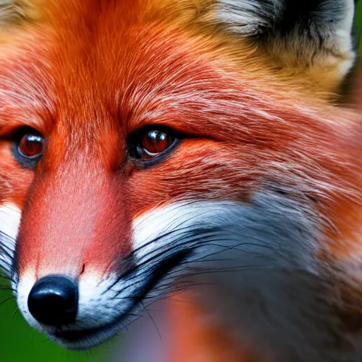 Prompt: a photograph of a red colored fox, macro lens, studio lighting, 8 k resolution